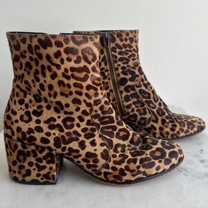 EUC Dolce Vita Leopard Print Chunky Heel Calf Hair Leather Booties, Sz. 6.5